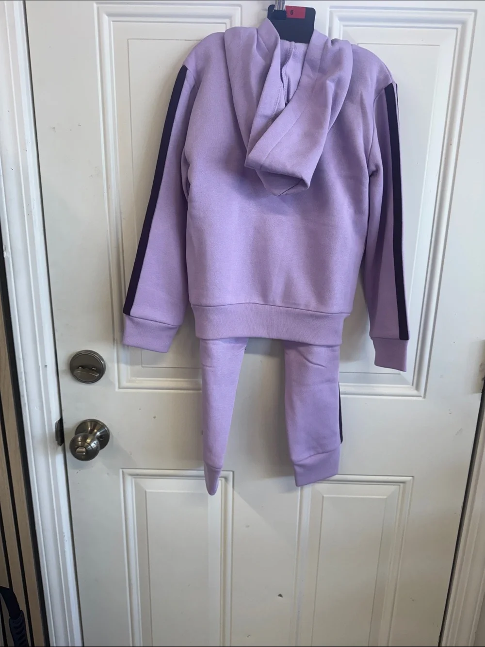 adidas Lavender Hoodie & Joggers Set with Dark Purple Stripes